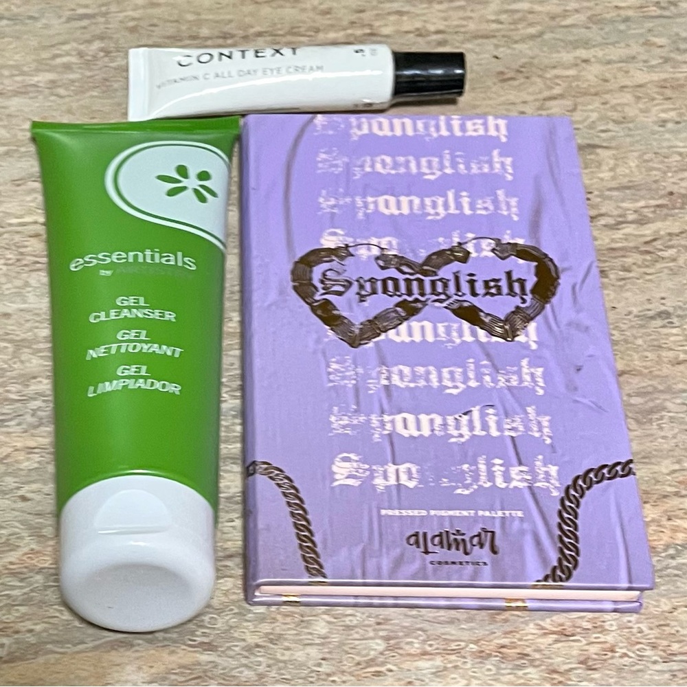 New Bundle of Spanglish palette, essentials gel cleanser, & Vitamin C eye cream